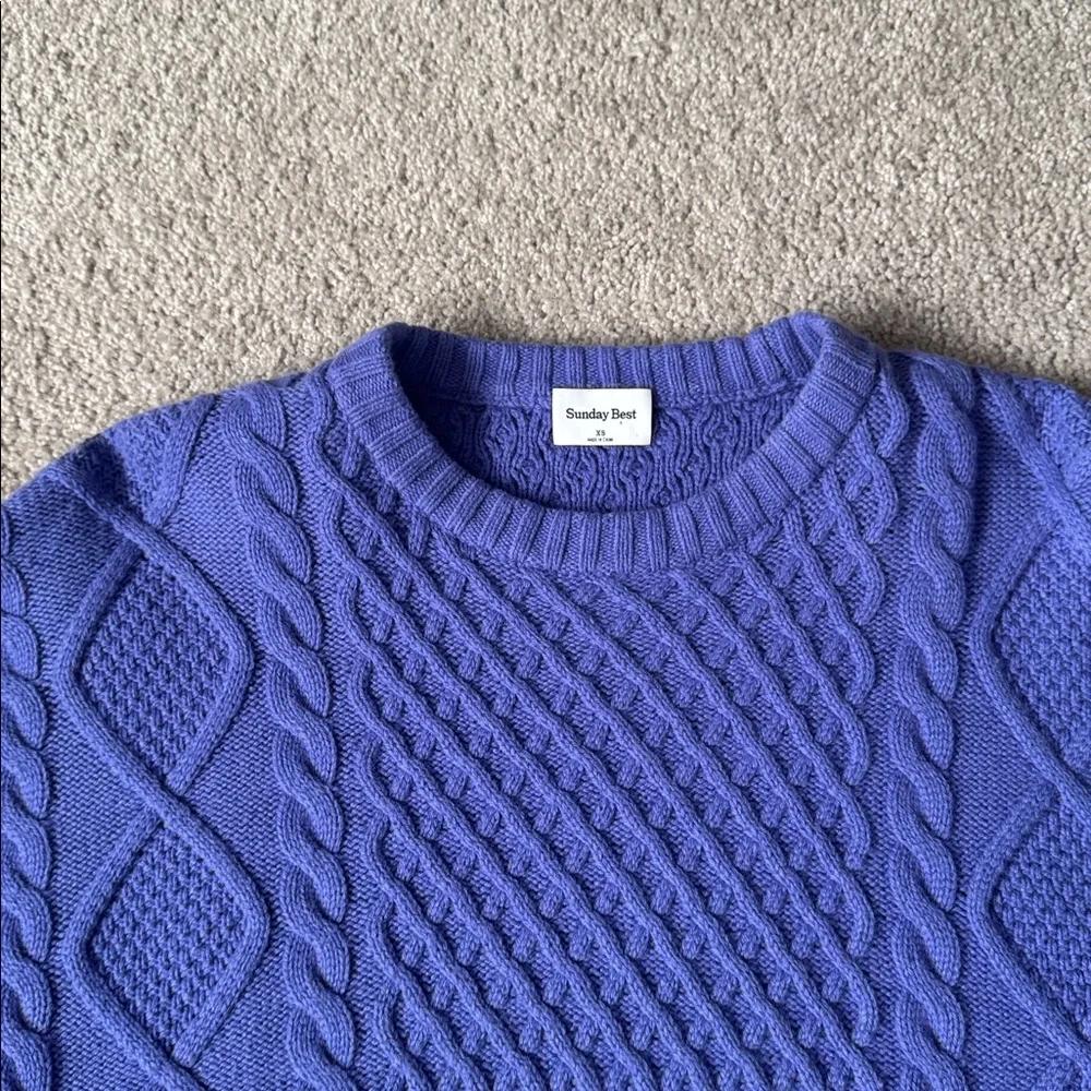 Sunday Best Peggy Sweater Crewneck Cable-Knit Wool Purple Size XS Oversized
